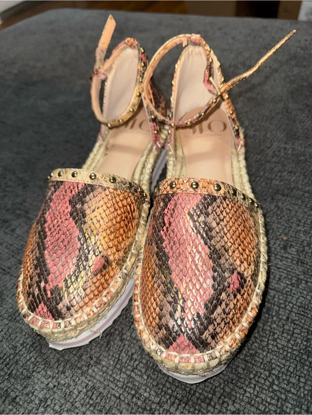 JLO Jennifer Lopez Snakeskin Espadrille Platform Flats Size 7.5